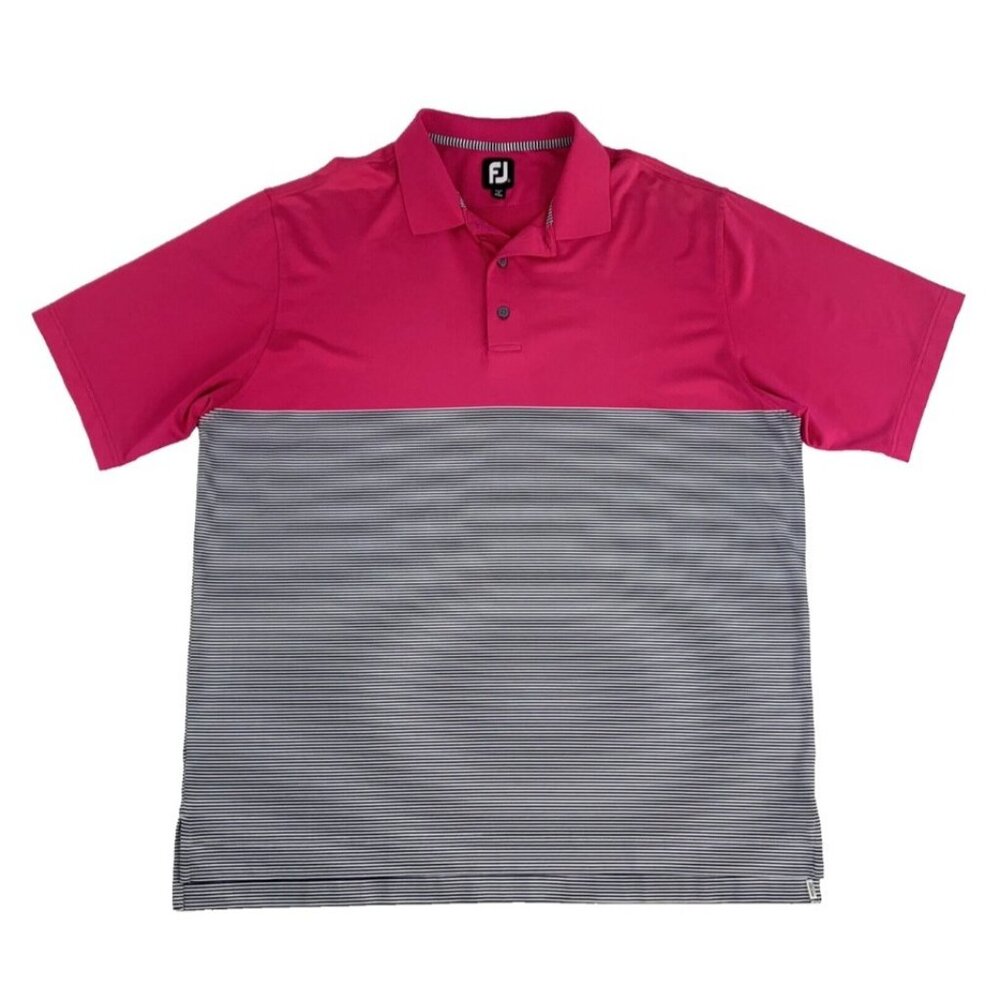 FootJoy Mens Polo Shirt Pink & Black Striped Size L (bin KK169)